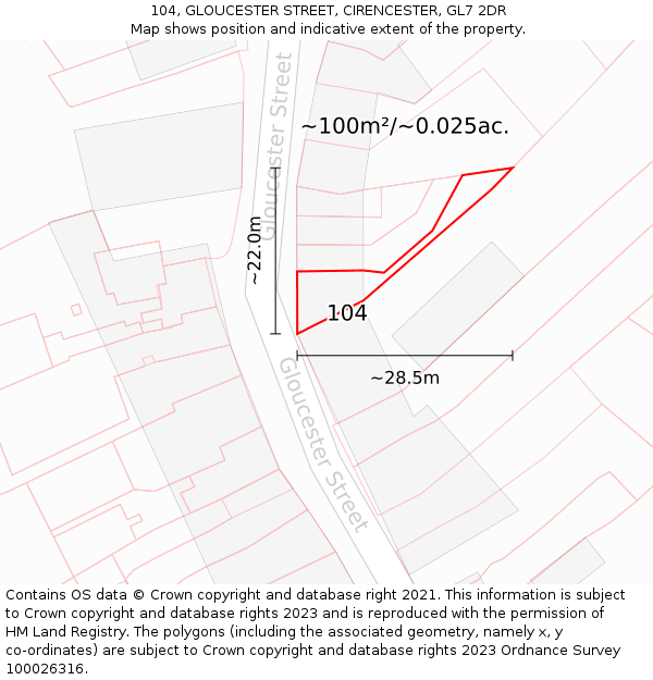 104, GLOUCESTER STREET, CIRENCESTER, GL7 2DR: Plot and title map