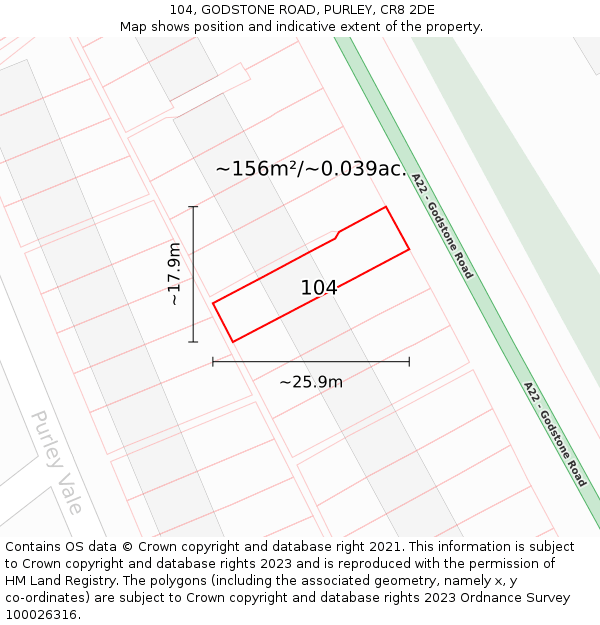 104, GODSTONE ROAD, PURLEY, CR8 2DE: Plot and title map