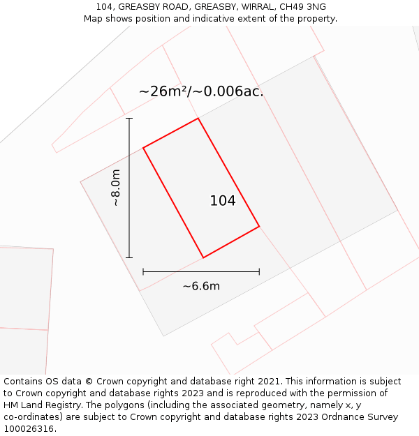 104, GREASBY ROAD, GREASBY, WIRRAL, CH49 3NG: Plot and title map