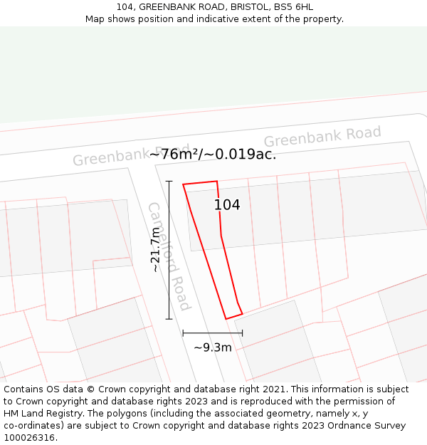 104, GREENBANK ROAD, BRISTOL, BS5 6HL: Plot and title map