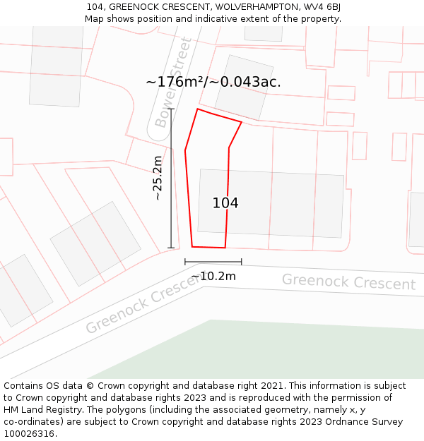 104, GREENOCK CRESCENT, WOLVERHAMPTON, WV4 6BJ: Plot and title map