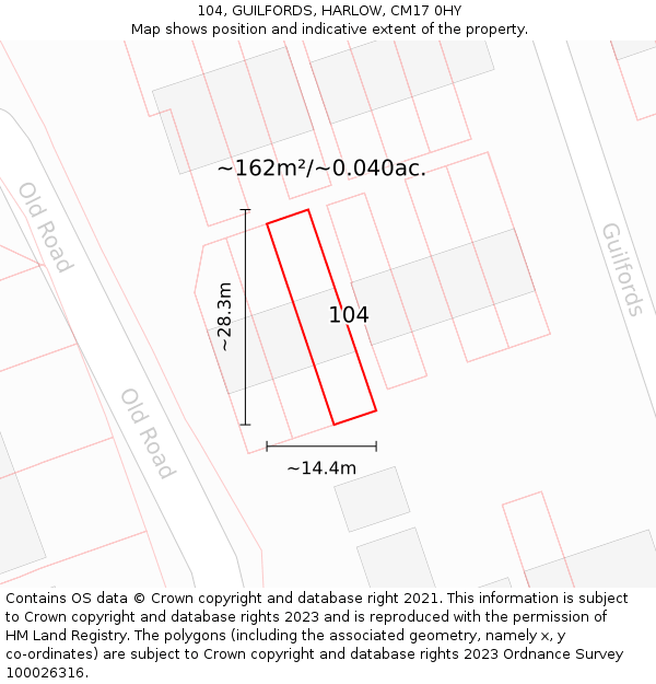 104, GUILFORDS, HARLOW, CM17 0HY: Plot and title map