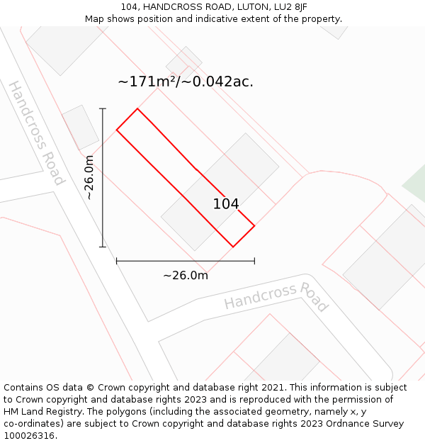 104, HANDCROSS ROAD, LUTON, LU2 8JF: Plot and title map