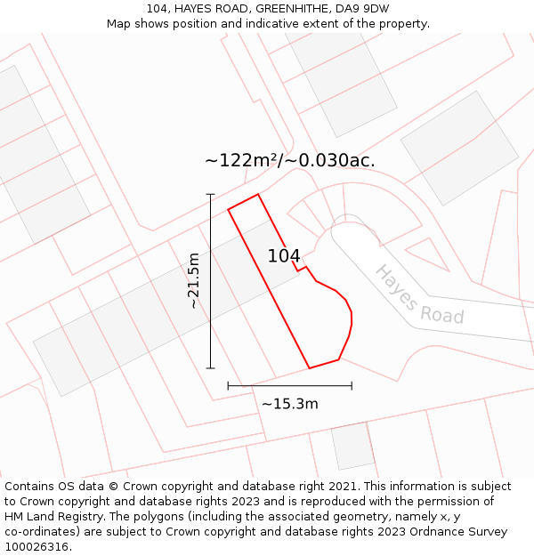 104, HAYES ROAD, GREENHITHE, DA9 9DW: Plot and title map