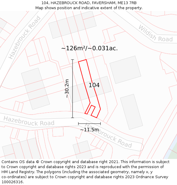 104, HAZEBROUCK ROAD, FAVERSHAM, ME13 7RB: Plot and title map