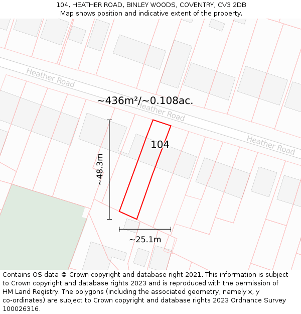 104, HEATHER ROAD, BINLEY WOODS, COVENTRY, CV3 2DB: Plot and title map