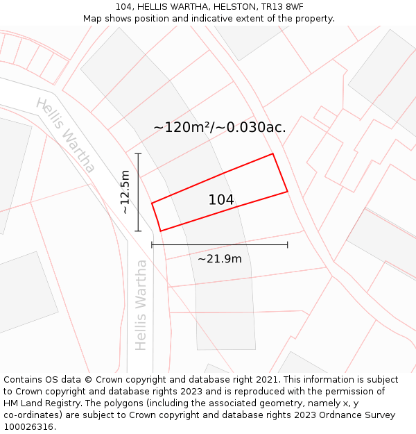 104, HELLIS WARTHA, HELSTON, TR13 8WF: Plot and title map