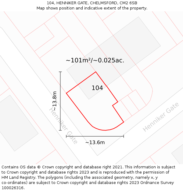 104, HENNIKER GATE, CHELMSFORD, CM2 6SB: Plot and title map