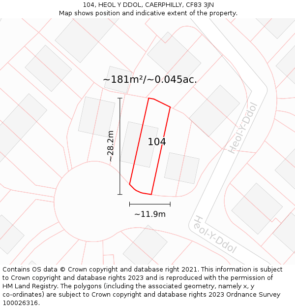 104, HEOL Y DDOL, CAERPHILLY, CF83 3JN: Plot and title map