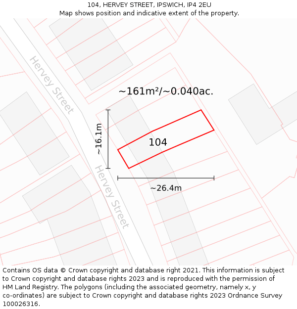 104, HERVEY STREET, IPSWICH, IP4 2EU: Plot and title map