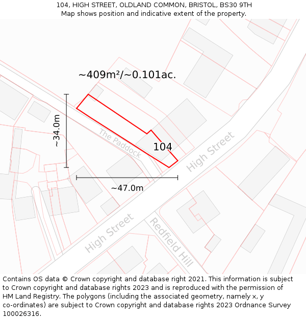 104, HIGH STREET, OLDLAND COMMON, BRISTOL, BS30 9TH: Plot and title map