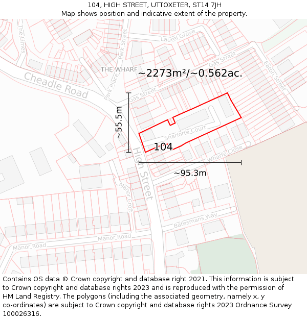 104, HIGH STREET, UTTOXETER, ST14 7JH: Plot and title map