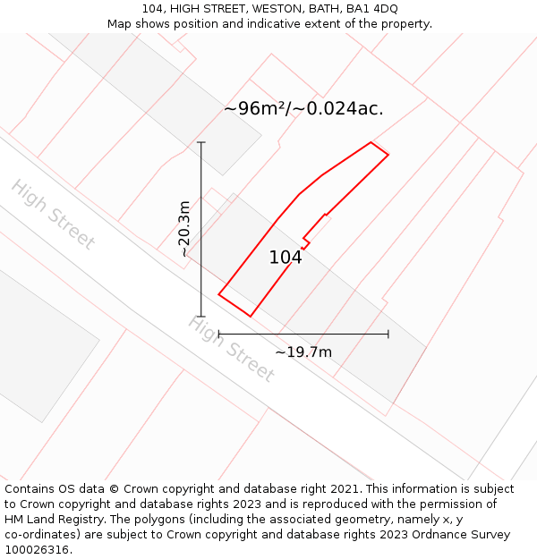 104, HIGH STREET, WESTON, BATH, BA1 4DQ: Plot and title map