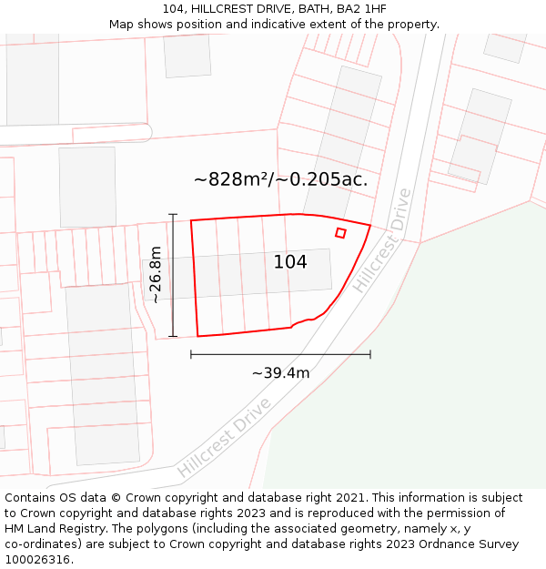 104, HILLCREST DRIVE, BATH, BA2 1HF: Plot and title map