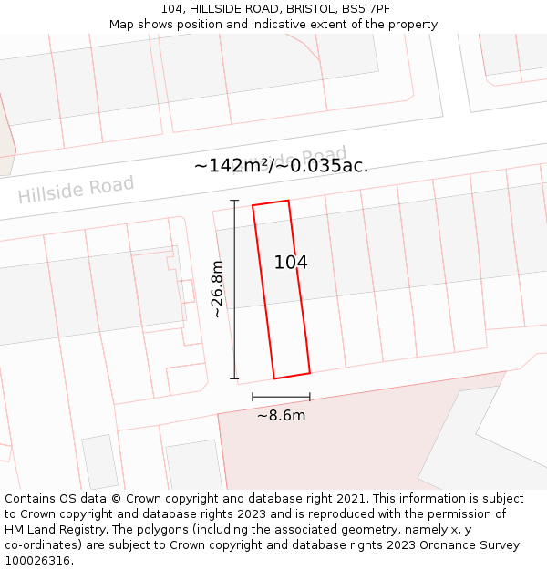 104, HILLSIDE ROAD, BRISTOL, BS5 7PF: Plot and title map