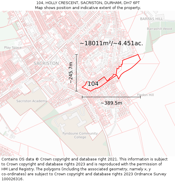 104, HOLLY CRESCENT, SACRISTON, DURHAM, DH7 6PT: Plot and title map