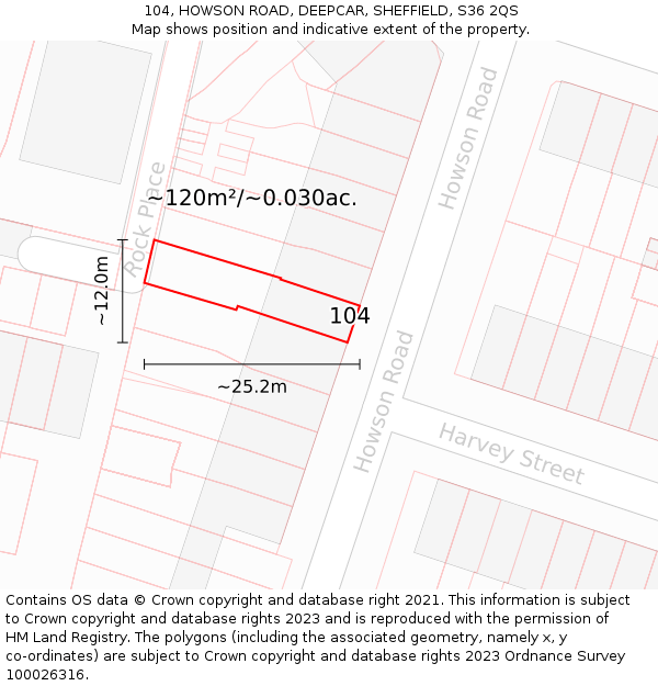 104, HOWSON ROAD, DEEPCAR, SHEFFIELD, S36 2QS: Plot and title map
