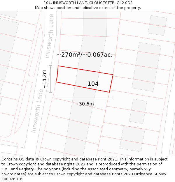 104, INNSWORTH LANE, GLOUCESTER, GL2 0DF: Plot and title map