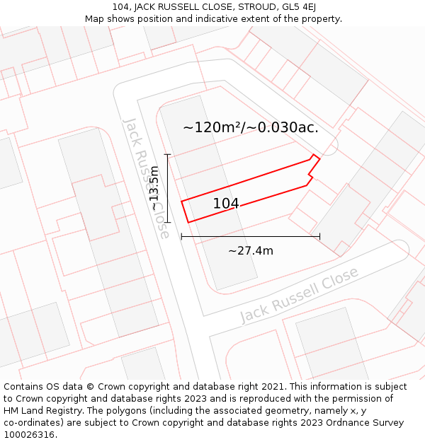 104, JACK RUSSELL CLOSE, STROUD, GL5 4EJ: Plot and title map