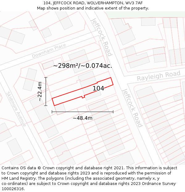 104, JEFFCOCK ROAD, WOLVERHAMPTON, WV3 7AF: Plot and title map