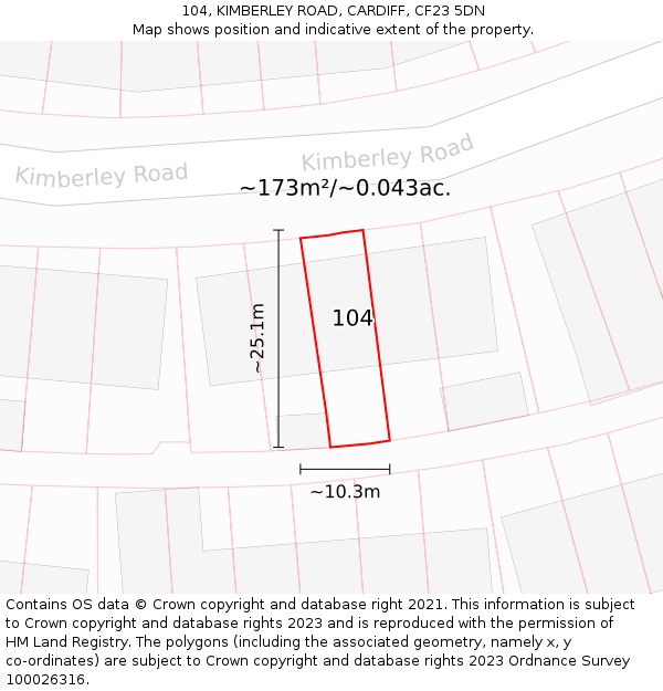 104, KIMBERLEY ROAD, CARDIFF, CF23 5DN: Plot and title map