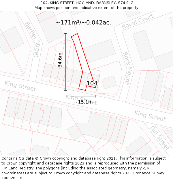 104, KING STREET, HOYLAND, BARNSLEY, S74 9LG: Plot and title map
