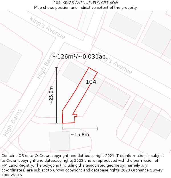104, KINGS AVENUE, ELY, CB7 4QW: Plot and title map