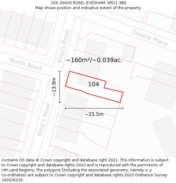104, KINGS ROAD, EVESHAM, WR11 3BS: Plot and title map