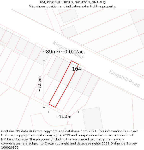 104, KINGSHILL ROAD, SWINDON, SN1 4LQ: Plot and title map