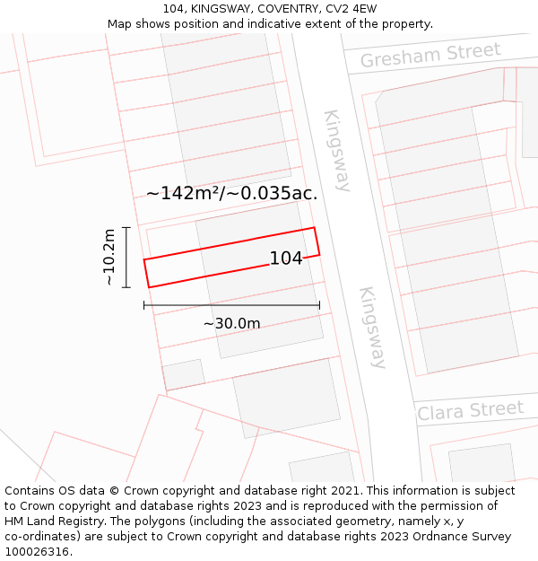 104, KINGSWAY, COVENTRY, CV2 4EW: Plot and title map