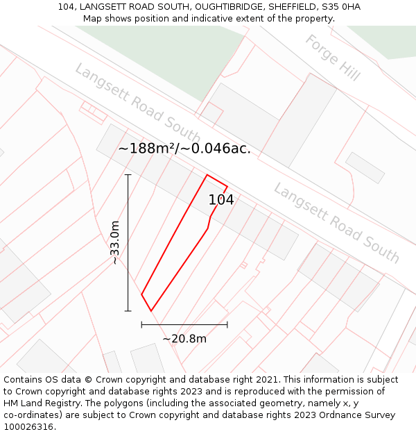 104, LANGSETT ROAD SOUTH, OUGHTIBRIDGE, SHEFFIELD, S35 0HA: Plot and title map