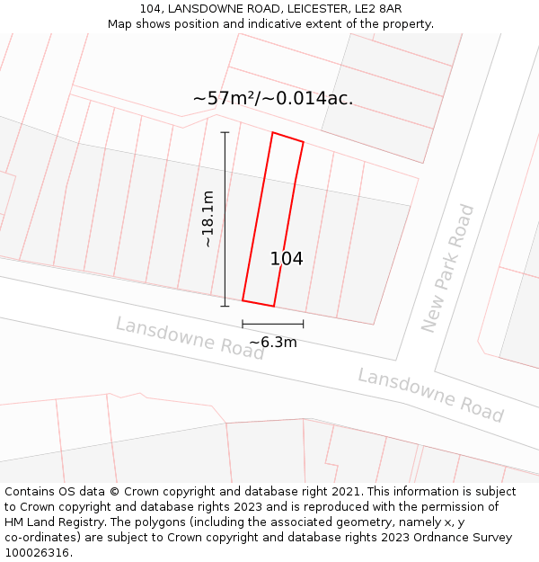 104, LANSDOWNE ROAD, LEICESTER, LE2 8AR: Plot and title map