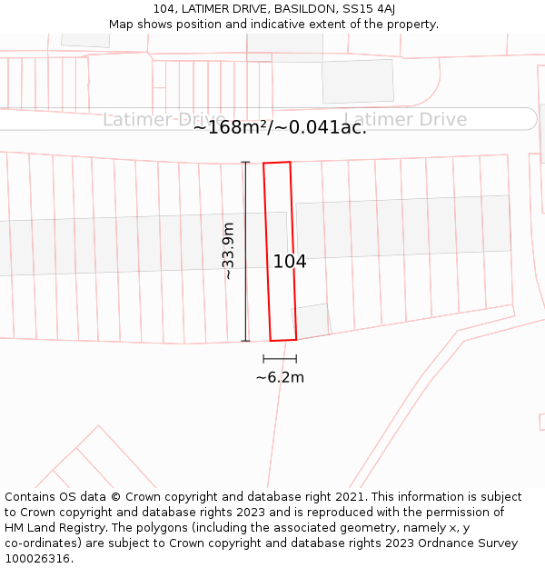 104, LATIMER DRIVE, BASILDON, SS15 4AJ: Plot and title map