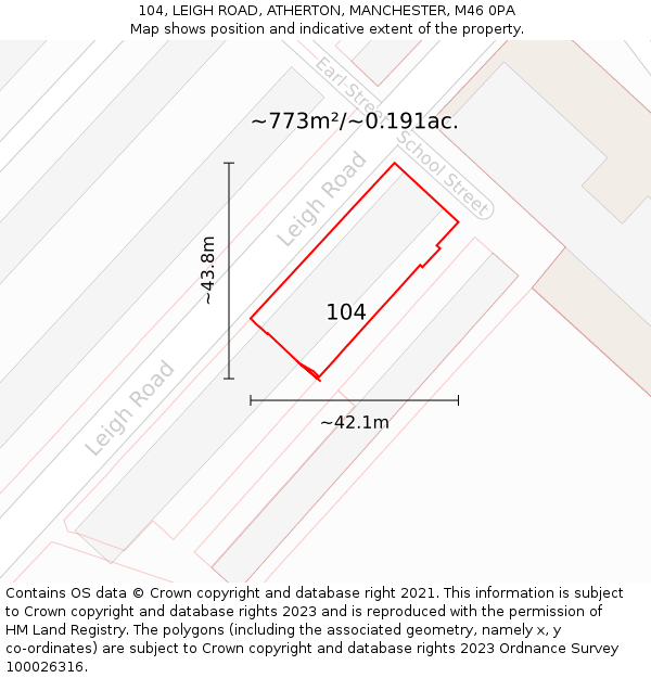 104, LEIGH ROAD, ATHERTON, MANCHESTER, M46 0PA: Plot and title map