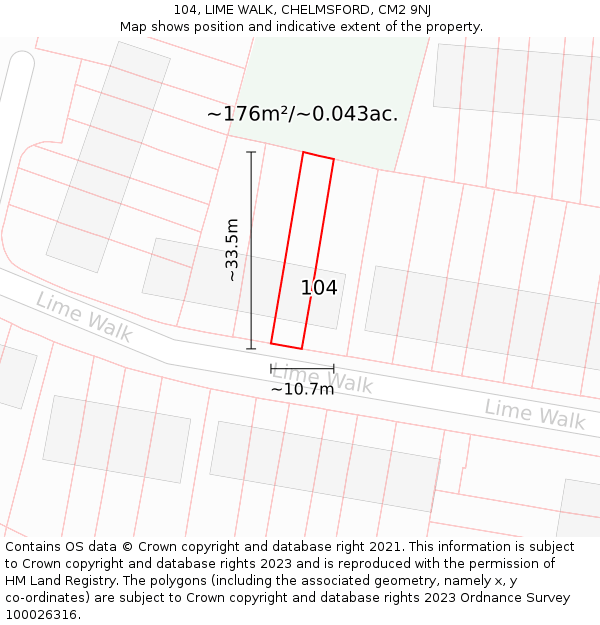 104, LIME WALK, CHELMSFORD, CM2 9NJ: Plot and title map