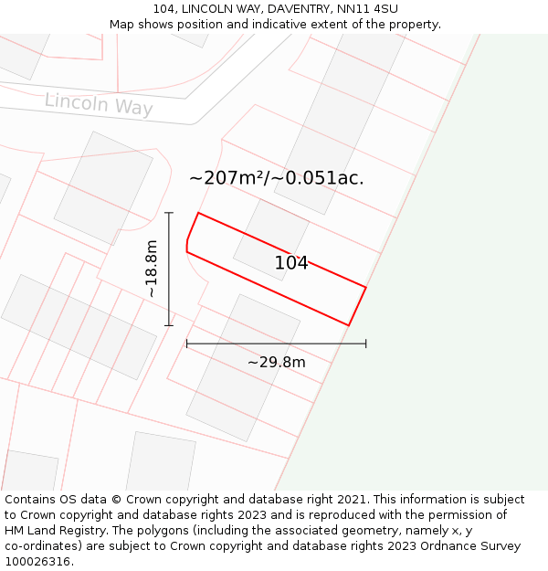 104, LINCOLN WAY, DAVENTRY, NN11 4SU: Plot and title map