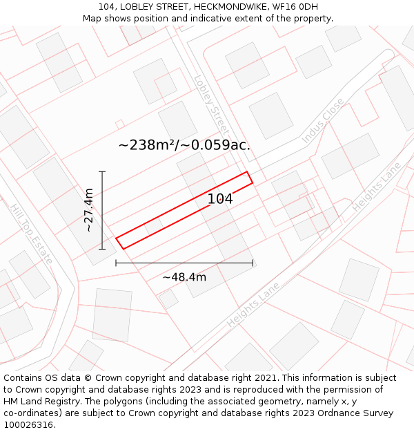 104, LOBLEY STREET, HECKMONDWIKE, WF16 0DH: Plot and title map