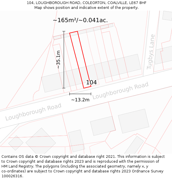 104, LOUGHBOROUGH ROAD, COLEORTON, COALVILLE, LE67 8HF: Plot and title map