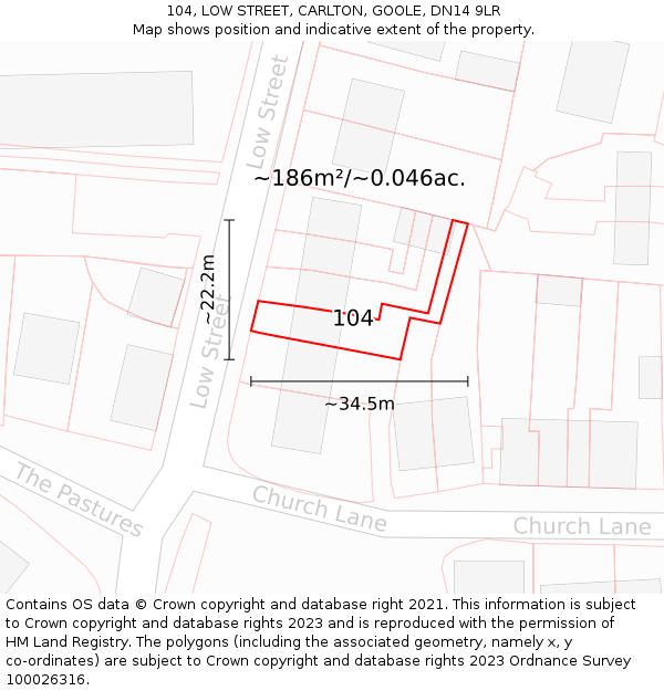 104, LOW STREET, CARLTON, GOOLE, DN14 9LR: Plot and title map