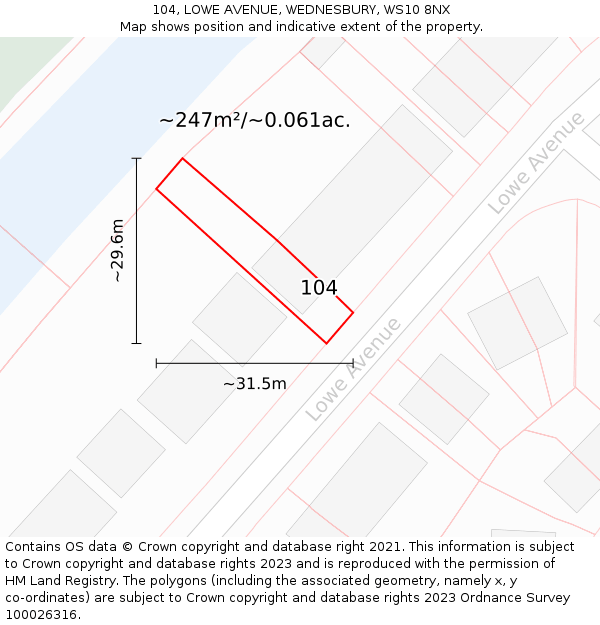 104, LOWE AVENUE, WEDNESBURY, WS10 8NX: Plot and title map