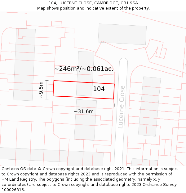 104, LUCERNE CLOSE, CAMBRIDGE, CB1 9SA: Plot and title map