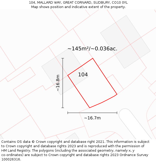 104, MALLARD WAY, GREAT CORNARD, SUDBURY, CO10 0YL: Plot and title map