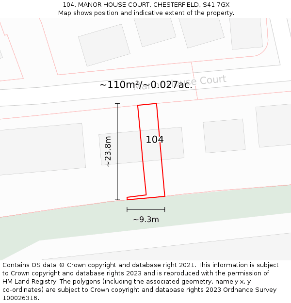 104, MANOR HOUSE COURT, CHESTERFIELD, S41 7GX: Plot and title map