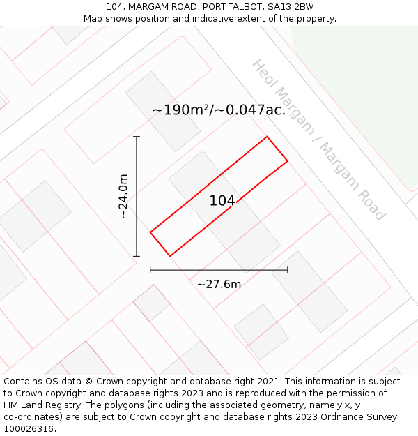104, MARGAM ROAD, PORT TALBOT, SA13 2BW: Plot and title map