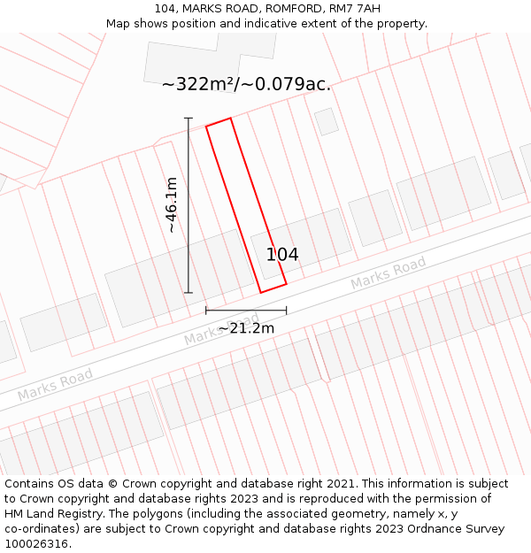 104, MARKS ROAD, ROMFORD, RM7 7AH: Plot and title map