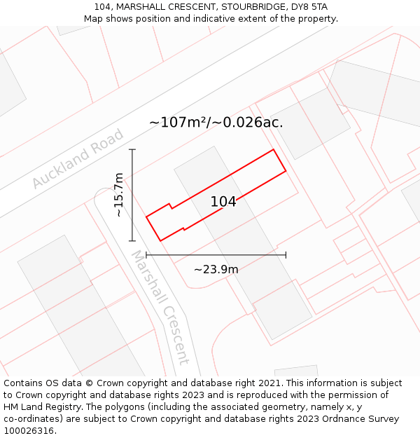 104, MARSHALL CRESCENT, STOURBRIDGE, DY8 5TA: Plot and title map