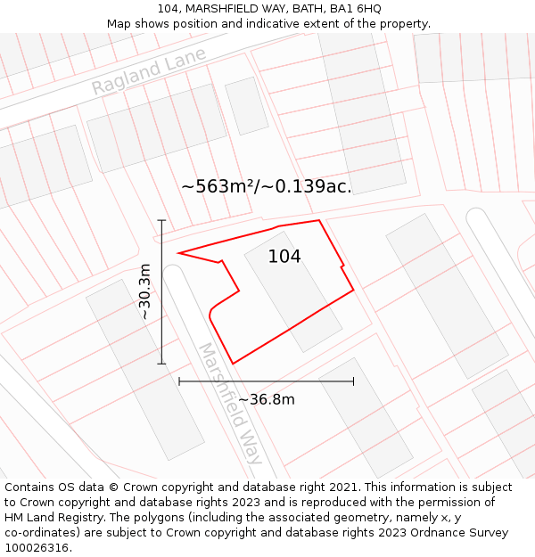 104, MARSHFIELD WAY, BATH, BA1 6HQ: Plot and title map