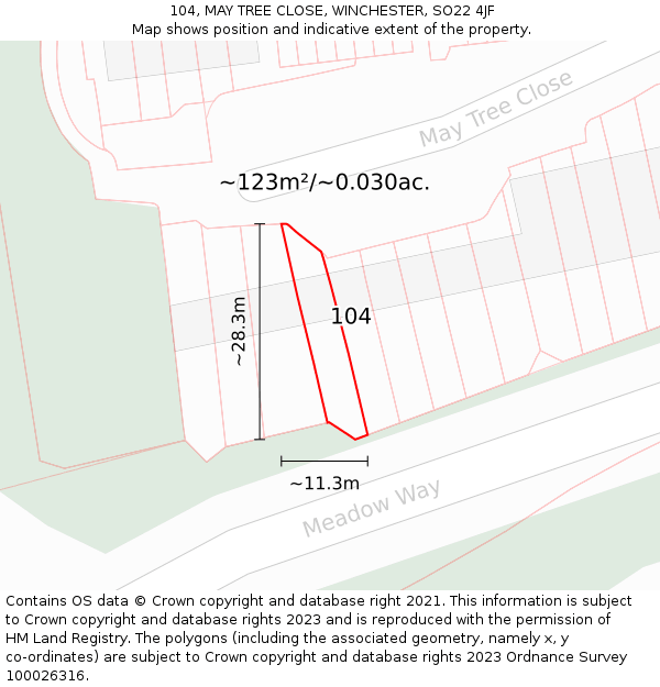 104, MAY TREE CLOSE, WINCHESTER, SO22 4JF: Plot and title map