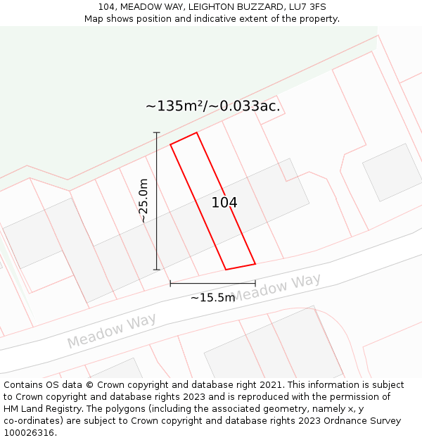 104, MEADOW WAY, LEIGHTON BUZZARD, LU7 3FS: Plot and title map