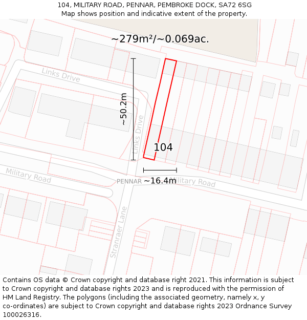 104, MILITARY ROAD, PENNAR, PEMBROKE DOCK, SA72 6SG: Plot and title map